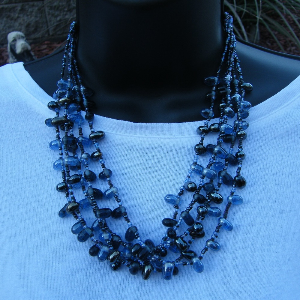 Blue Beaded Statement Necklace